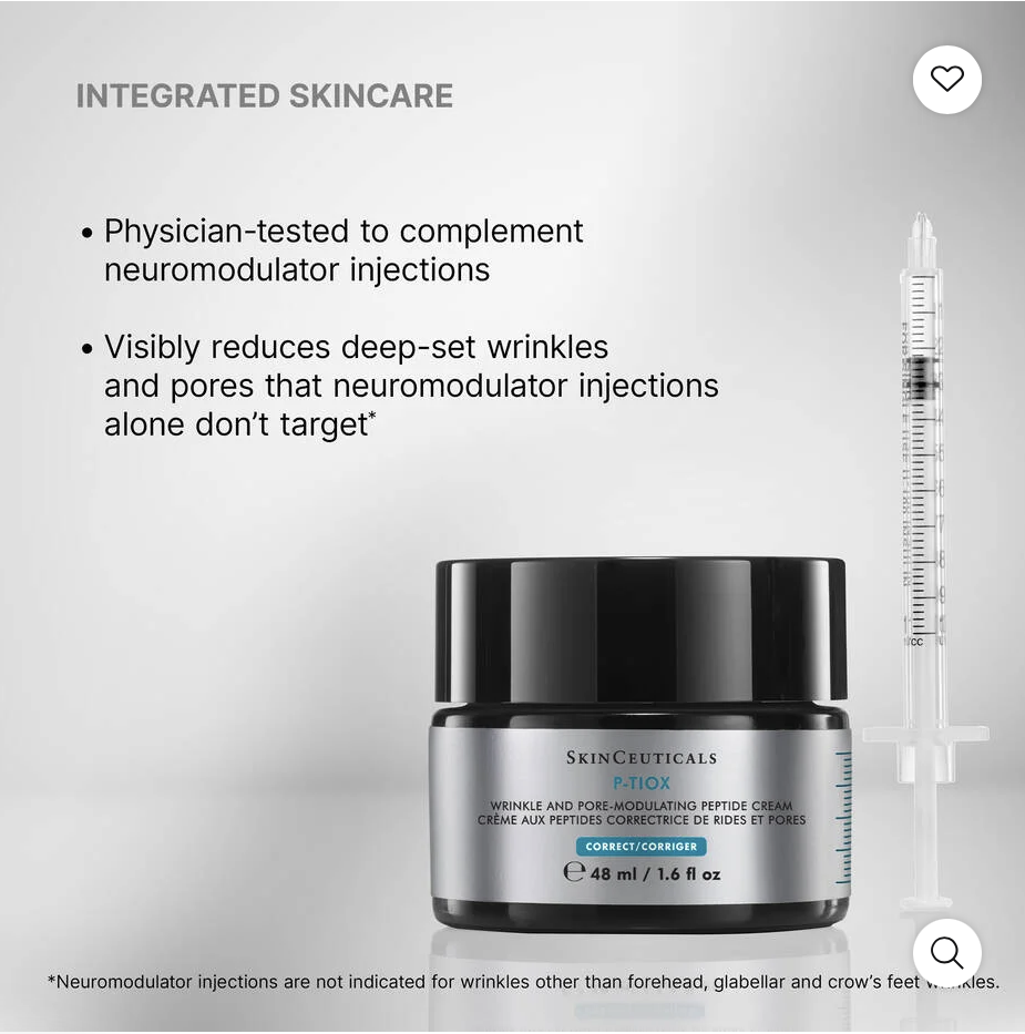 Screenshot 2026-06-18 at 10.47.39 AM - SkinScience Advertisement for integrated skincare: jar of wrinkle cream beside a syringe, with bullets about neuromodulator injections and wrinkle reduction in deep-set areas. - SkinScience